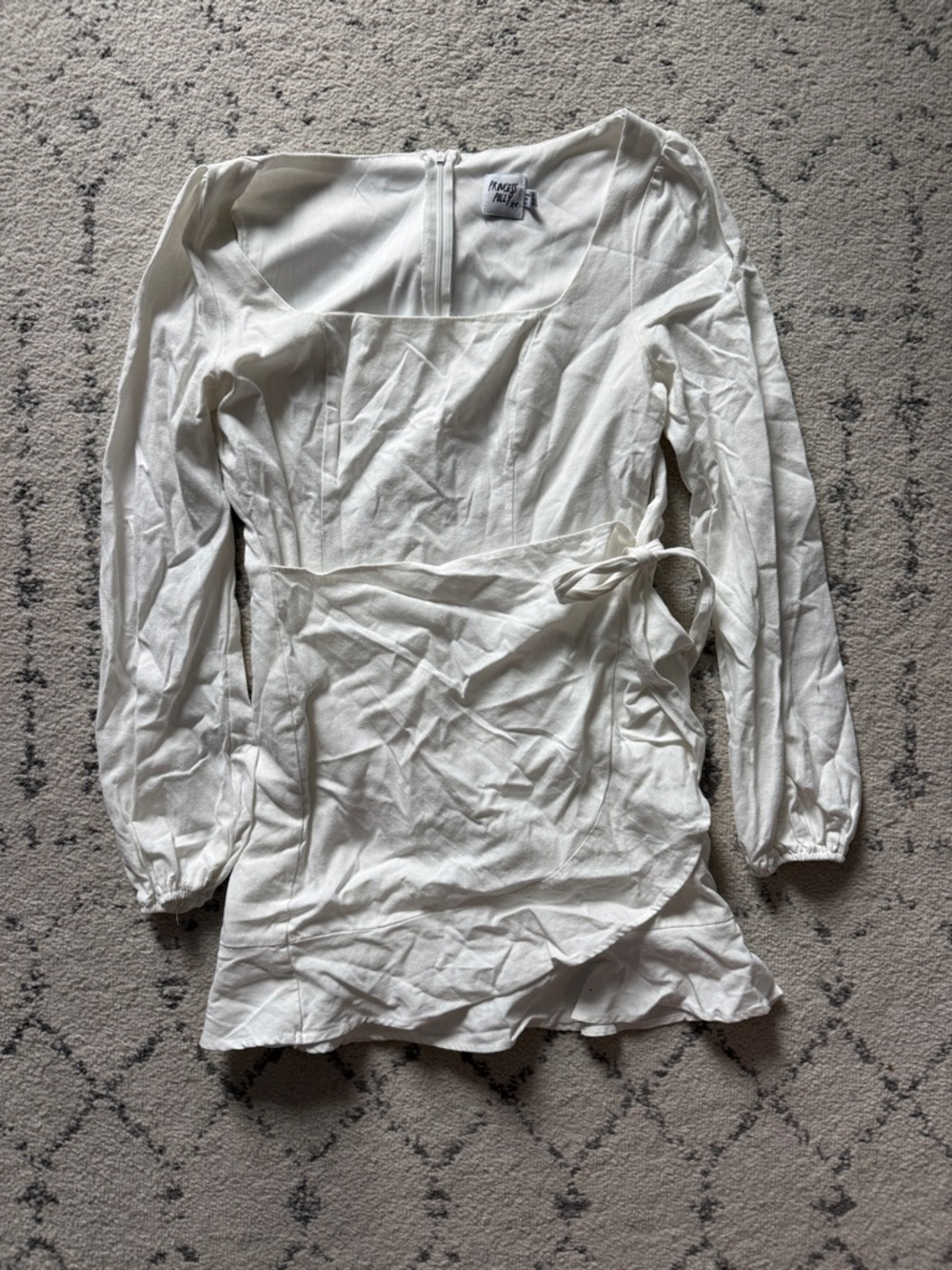 Princess Polly White Long Sleeve Wrap Mini Dress